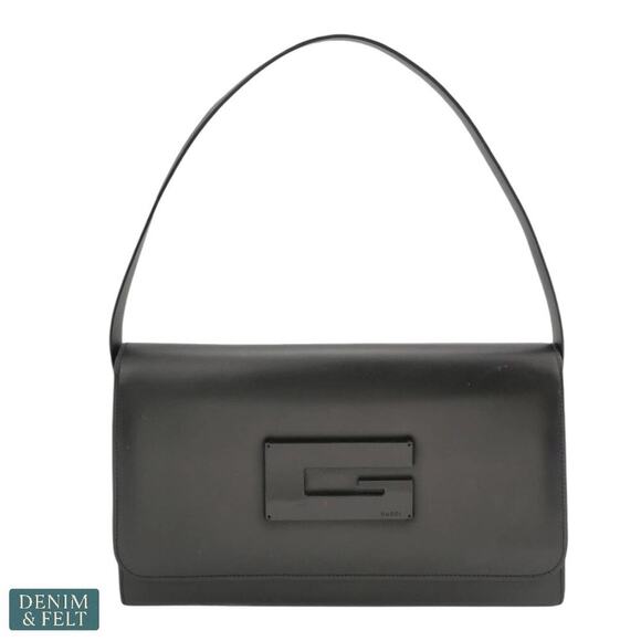 Gucci Vintage Black Smooth Leather Shoulder Bag/Purse 001 3063 G Logo Flap - Picture 1 of 16